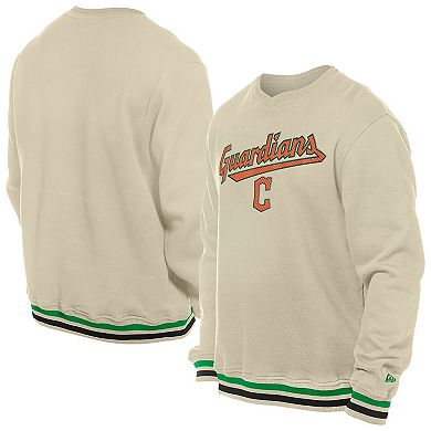 Men's New Era Cream Cleveland Guardians St. Patrick's Day Twill Pullover Sweatshirt