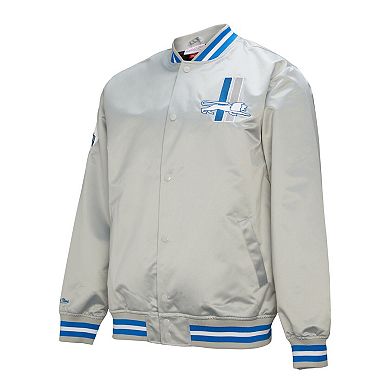 Men's Mitchell & Ness Gray Detroit Lions Double Down Satin Full-Snap Jacket