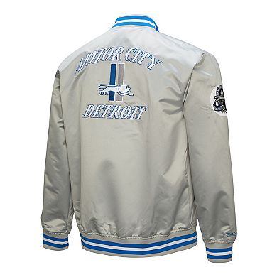 Men's Mitchell & Ness Gray Detroit Lions Double Down Satin Full-Snap Jacket