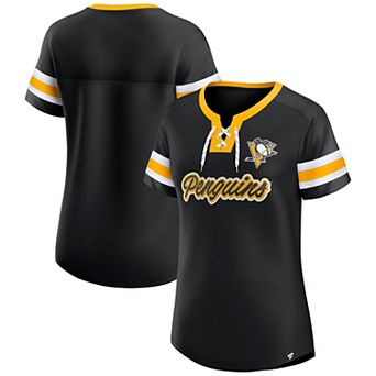 Women's Fanatics Black Pittsburgh Penguins Iconic Athena Lace-Up T-Shirt