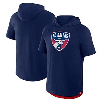Men's Fanatics Navy FC Dallas Hat Trick Stadium Slub Raglan Short Sleeve Pullover Hoodie