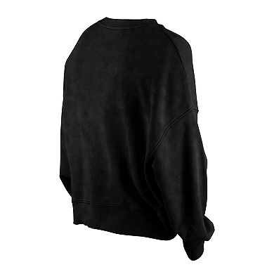 Women's New Era Black Brooklyn Nets Throwback Vintage Enzyme Wash Oversized Boxy Pullover Sweatshirt