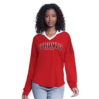 Women's G-III 4Her by Carl Banks Red Toronto Raptors Bench Player Oversized Long Sleeve Hooded Top