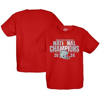 Youth Blue 84 Scarlet Ohio State Buckeyes College Football Playoff 2024 National Champions Fall Apart T-Shirt