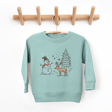Deer Snowman Scene Youth Ultra-Soft Graphic Sweatshirt