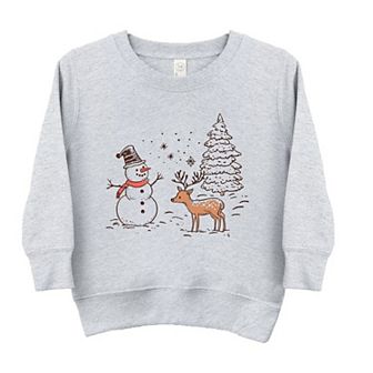 Deer Snowman Scene Youth Ultra-Soft Graphic Sweatshirt