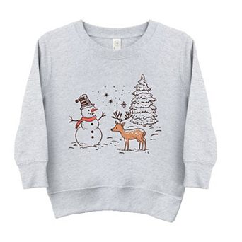Deer Snowman Scene Youth Ultra-Soft Graphic Sweatshirt