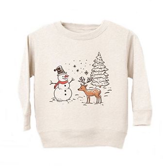 Deer Snowman Scene Youth Ultra-Soft Graphic Sweatshirt
