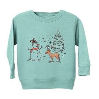 Deer Snowman Scene Youth Ultra-Soft Graphic Sweatshirt