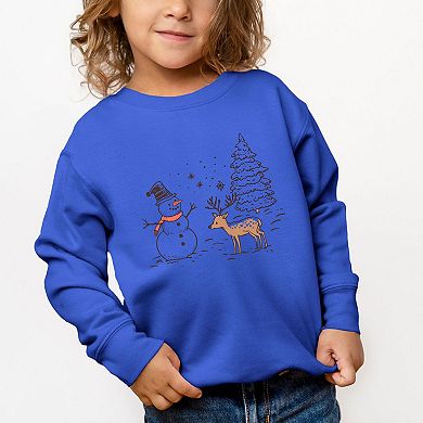 Deer Snowman Scene Toddler Graphic Sweatshirt