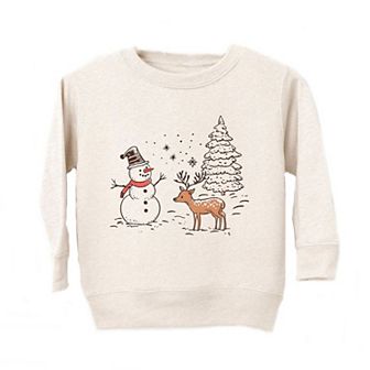 Deer Snowman Scene Toddler Graphic Sweatshirt