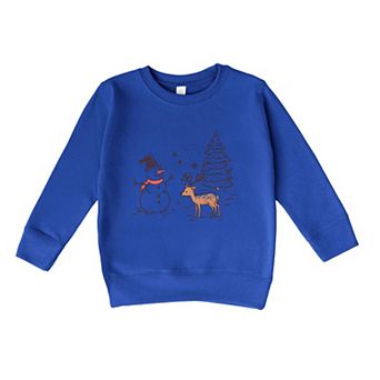 Deer Snowman Scene Toddler Graphic Sweatshirt