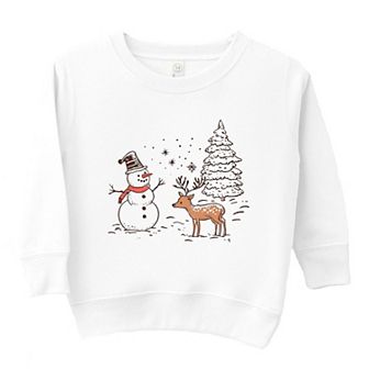 Deer Snowman Scene Toddler Graphic Sweatshirt