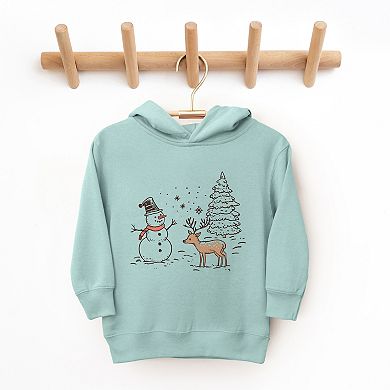 Deer Snowman Scene Toddler Graphic Hoodie
