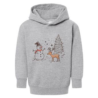 Deer Snowman Scene Toddler Graphic Hoodie
