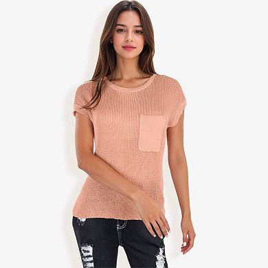 Women's Sleeveless Knit Top with Ribbed Texture and Front Patch Pocket