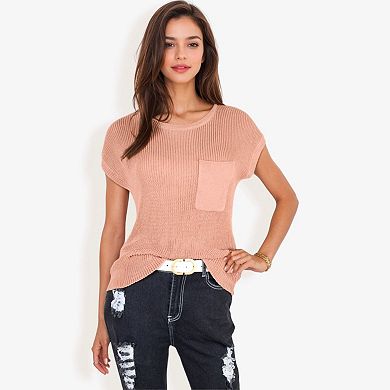 Women's Sleeveless Knit Top with Ribbed Texture and Front Patch Pocket