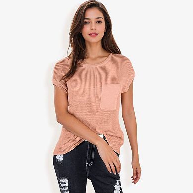 Women's Sleeveless Knit Top with Ribbed Texture and Front Patch Pocket