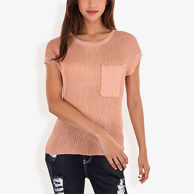 Women's Sleeveless Knit Top with Ribbed Texture and Front Patch Pocket