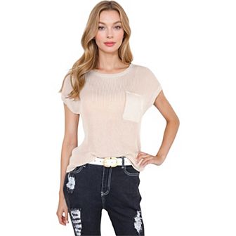 Women's Sleeveless Knit Top with Ribbed Texture and Front Patch Pocket