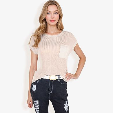 Women's Sleeveless Knit Top with Ribbed Texture and Front Patch Pocket
