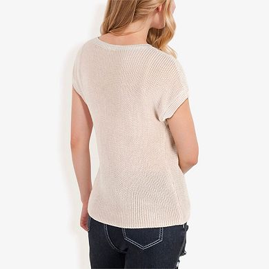 Women's Sleeveless Knit Top with Ribbed Texture and Front Patch Pocket