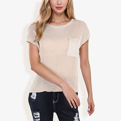Women's Sleeveless Knit Top with Ribbed Texture and Front Patch Pocket