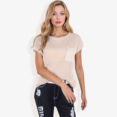 Women's Sleeveless Knit Top with Ribbed Texture and Front Patch Pocket