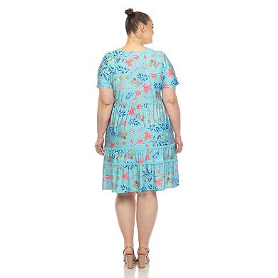 Plus Size Floral Tiered Midi Dress with Pockets