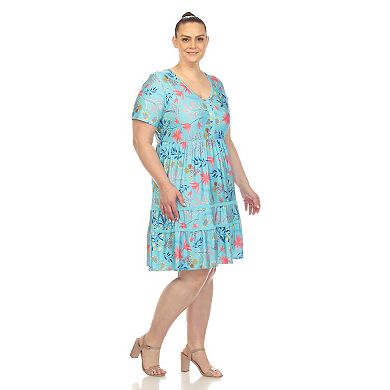 Plus Size Floral Tiered Midi Dress with Pockets