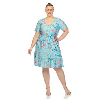 Plus Size Floral Tiered Midi Dress with Pockets