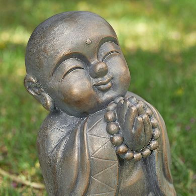 Glitzhome Elegant MGO Faux Bronze Little Buddha Monk Garden Staue
