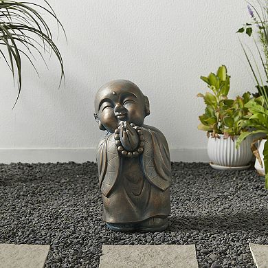 Glitzhome Elegant MGO Faux Bronze Little Buddha Monk Garden Staue