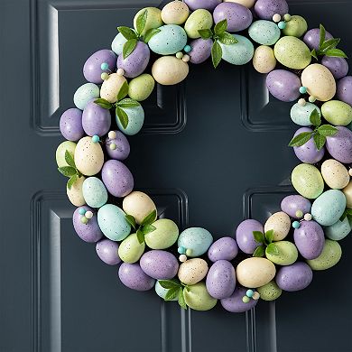 Glitzhome 18" D Handcrafted Easter Purple Hue Eggs Wreath