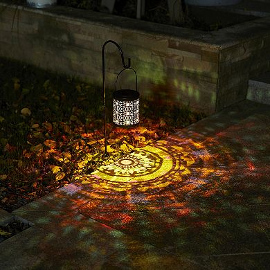 Glitzhome Set of 2 Metal Cutout Pattern Solar Powered Lantern with LED Light