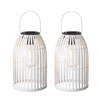 Glitzhome Set of 2 White Solar Powered Edison Bulb Outdoor Hanging Lantern