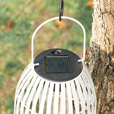 Glitzhome Set of 2 White Solar Powered Edison Bulb Outdoor Hanging Lantern