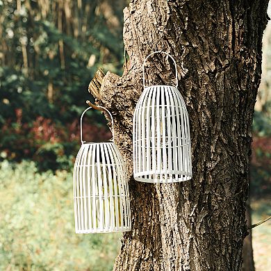 Glitzhome Set of 2 White Solar Powered Edison Bulb Outdoor Hanging Lantern