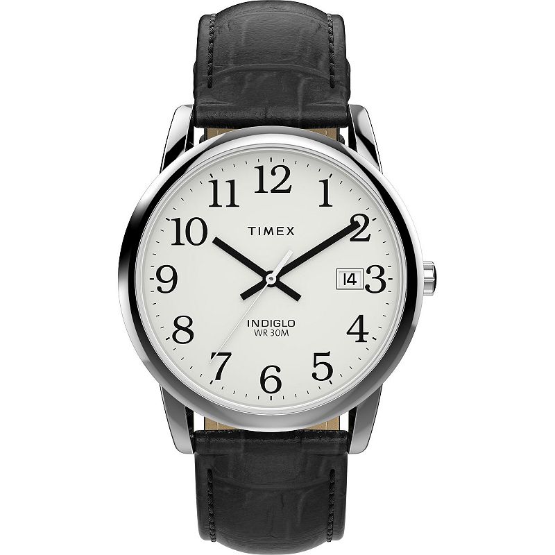 Timex® Easy Reader Men's Leather Strap Watch - TW2W95400JT, Size: 35 mm, Black