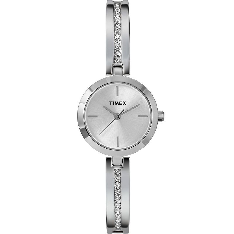 Timex® Women's Silver Tone Semi-Bangle Bracelet Watch with Crystal Accents - TW2W96100JT, Size: 25MM