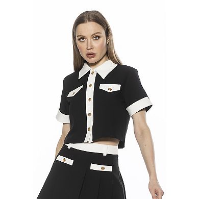 Women's ALEXIA ADMOR Emery Short Sleeve Collared Button Down Top