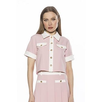 Women's ALEXIA ADMOR Emery Short Sleeve Collared Button Down Top