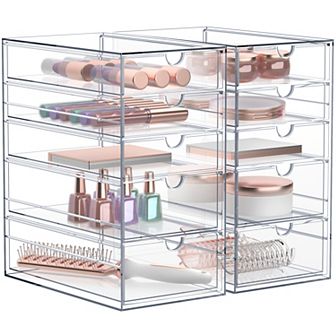 Sorbus 10 Drawers Acrylic Organizer - 2 pc Clear Stackable Storage Drawers