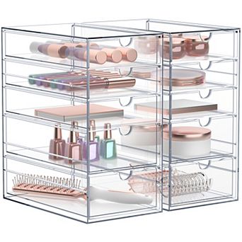 Sorbus 10 Drawers Acrylic Organizer - 2 pc Clear Stackable Storage Drawers