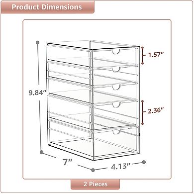 Sorbus 10 Drawers Acrylic Organizer - 2 Pcs Clear Stackable Storage Drawers