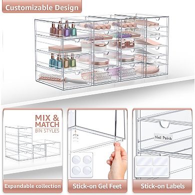 Sorbus 20 Drawers Acrylic Organizer - 4 Pcs Clear Stackable Storage Drawers