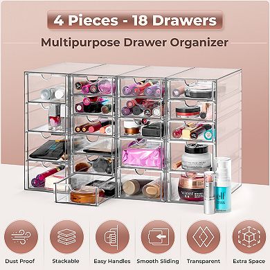 Sorbus 20 Drawers Acrylic Organizer - 4 Pcs Clear Stackable Storage Drawers