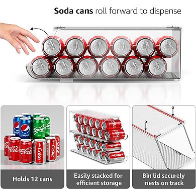 Sorbus 2 Pack Clear 12-Can Organizer with Lids - Stackable Design, Maximize Space, Safe & Durable