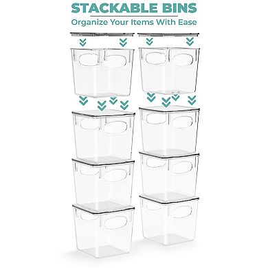 Sorbus 4 Pack Small Clear Plastic Container Bins W/ Lids and Handles
