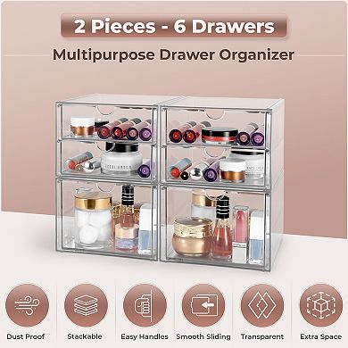 Sorbus 3 Drawers Acrylic Organizer - 4 Pcs Clear Stackable Storage Drawers